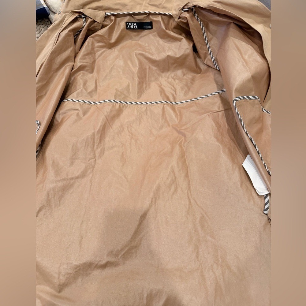 Zara Tan Trench Coat with Striped Hood - Picture 6 of 9